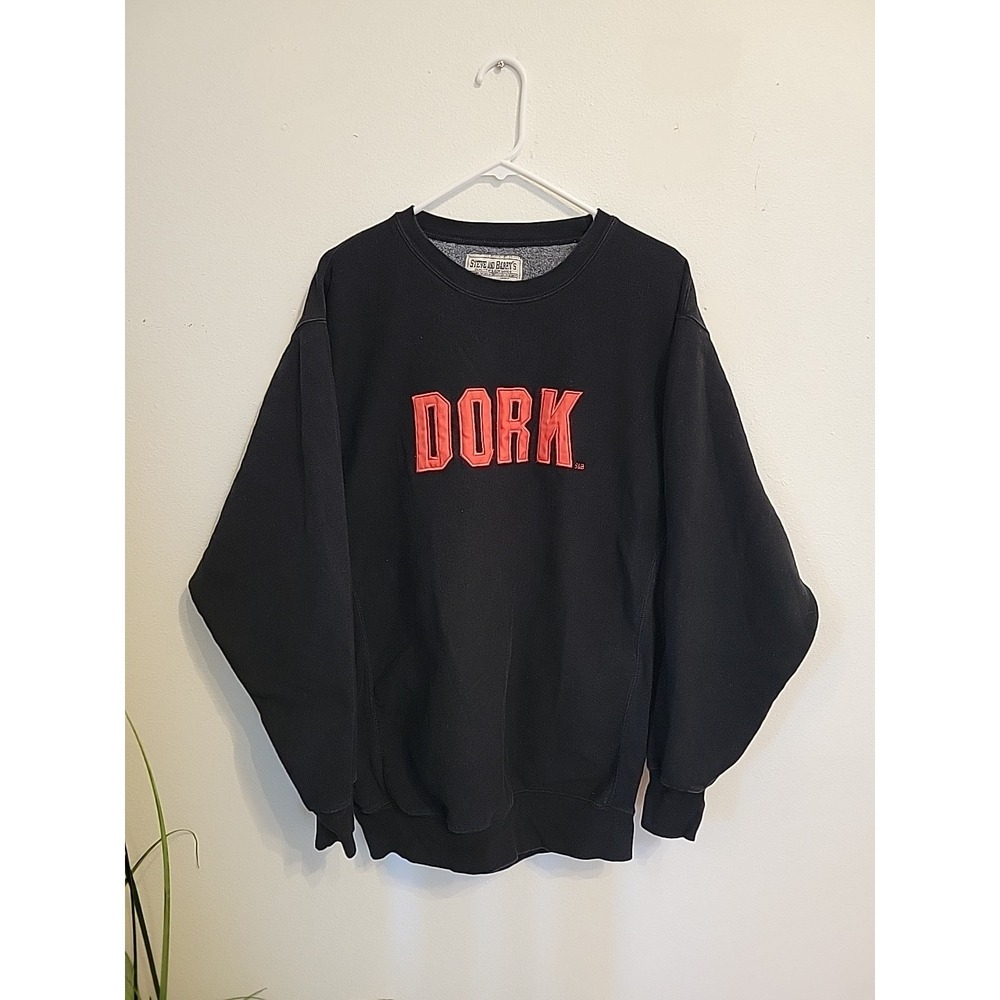 Steve and Barrys Crew Sweatshirt Mens L Black DORK Grandpas Vintage Long Sleeve